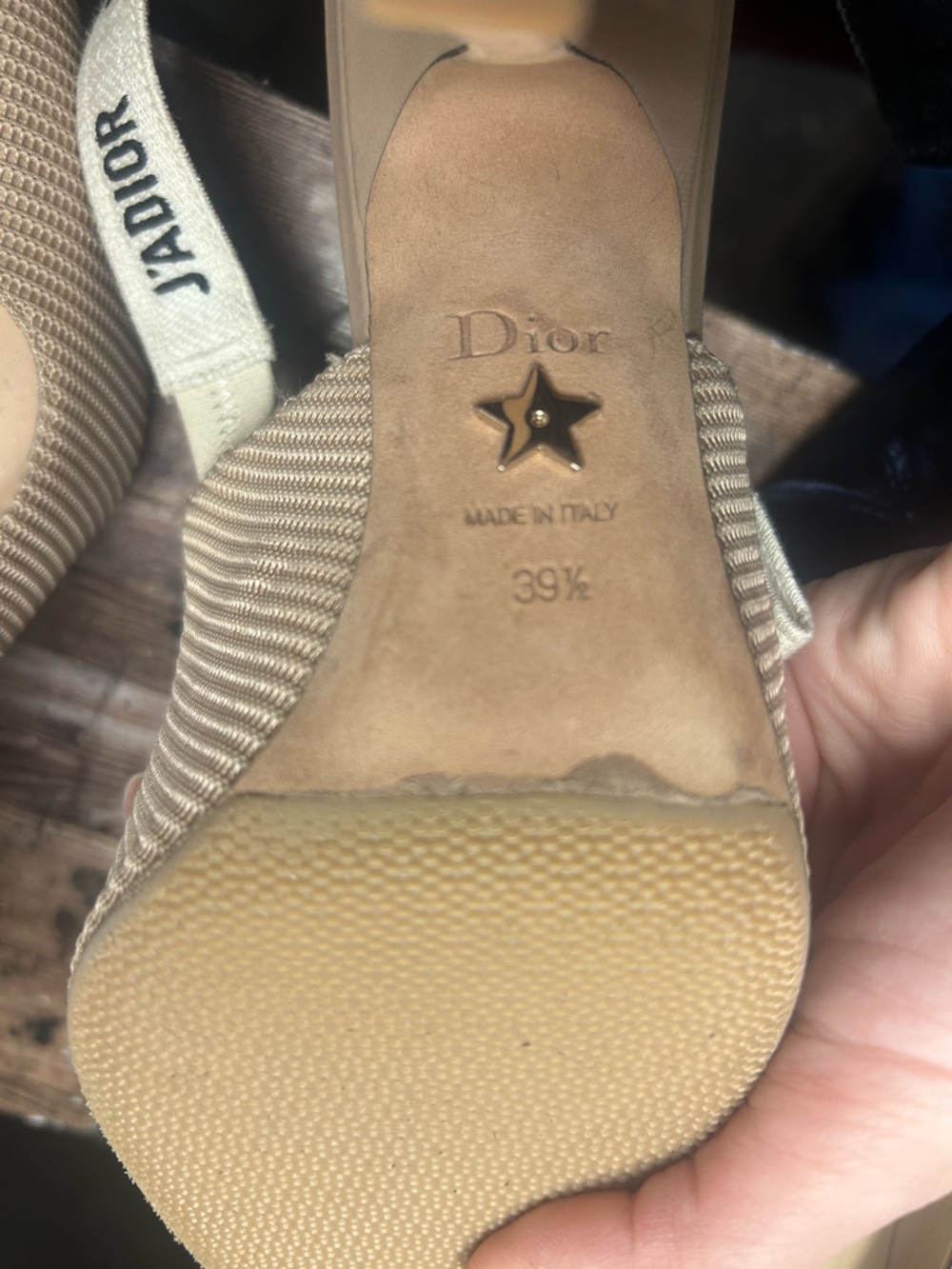 Dior J'Adior Beige Textured Slingback Heels - Picture 4 of 4